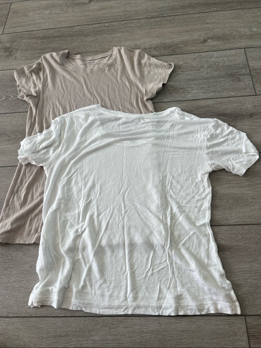 Vince set of 2 cotton neutral Short Sleeve Tees - White & Light Beige small - Picture 5 of 6